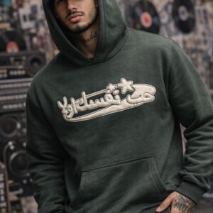 "LOVE YOUR SELF FIRST" PUFF PRINT OVERSIZED HOODIE OLIVE GREEN